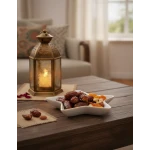 White Ceramic Star-Shaped Ramadan Serving Bowl with Gold Trim - Festive Nut & Candy Dish with "Ramadan Mubarak" Arabic Calligraphy 16.5Cm - Dumyah Ramadan