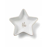 White Ceramic Star-Shaped Ramadan Serving Bowl with Gold Trim - Festive Nut & Candy Dish with "Ramadan Mubarak" Arabic Calligraphy 20Cm - Dumyah Ramadan