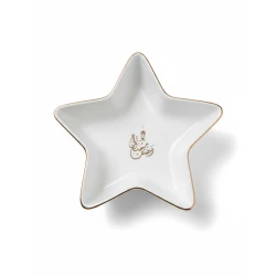 White Ceramic Star-Shaped Ramadan Serving Bowl with Gold Trim - Festive Nut & Candy Dish with "Ramadan Mubarak" Arabic Calligraphy 20Cm