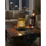 15cm Modern Golden Ramadan Lantern Pattern & Warm LED Lights - Elegant Islamic Decor Fanous for Home and Office, Crescent Moon Top - Dumyah Ramadan