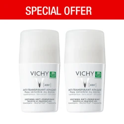 Vichy Deodorant Soothing Anti Perspirant Sensitive Skin 48H Roll On 50ml x 2