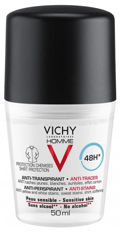 Vichy Homme 48 Hour Antiperspirant Deodorant Roll On, 50ml, Long Lasting Protection - Vichy
