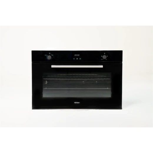 Conti black glass gas oven, 90 cm wide, with digital display and 4 cooking fans, gas grill and rotisserie, self-ignition and safety valve, telescopic shelf, soft-close door, easy-clean interior with two deep baking trays, Italian made 125-liter Conti black glass gas oven, 90 cm wide, with digital display and 4 cooking fans, gas grill and rotisserie, self-ignition and safety valve, telescopic shelf, soft-close door, easy-clean interior with two deep baking trays, Italian made 125-liter
