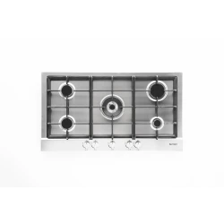 Conti gas hob, 5 burners with high-performance Defendi triple flame, heavy-duty cast iron pan supports, one-hand auto ignition and safety valve, durable stainless steel design, Italian made, 90 cm