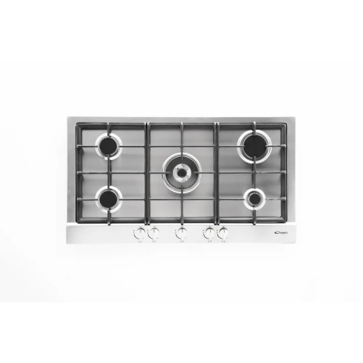 Conti gas hob, 5 burners with high-performance Defendi triple flame, heavy-duty cast iron pan supports, one-hand auto ignition and safety valve, durable stainless steel design, Italian made, 90 cm Conti gas hob, 5 burners with high-performance Defendi triple flame, heavy-duty cast iron pan supports, one-hand auto ignition and safety valve, durable stainless steel design, Italian made, 90 cm