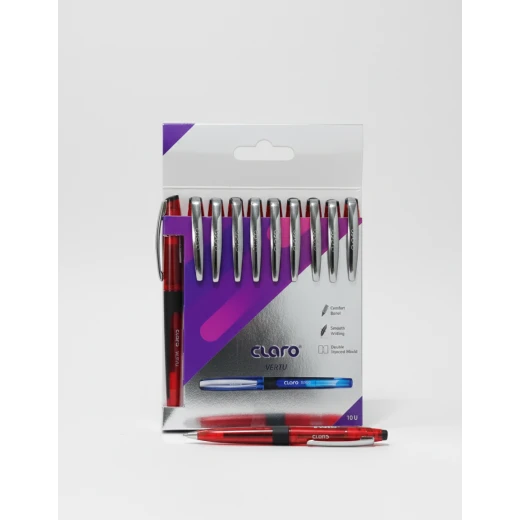 Claro Point Ball Pens 0.7mm Red Ink for School and Office, Pack of 10