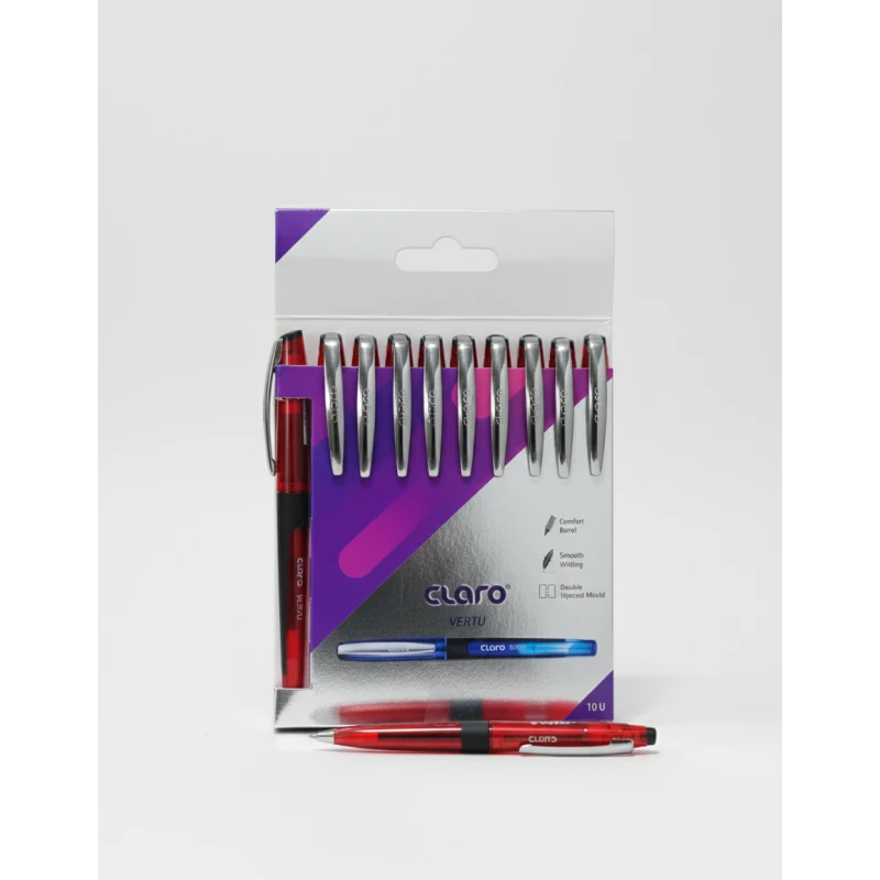 Claro Point Ball Pens 0.7mm Red Ink for School and Office, Pack of 10 - Claro