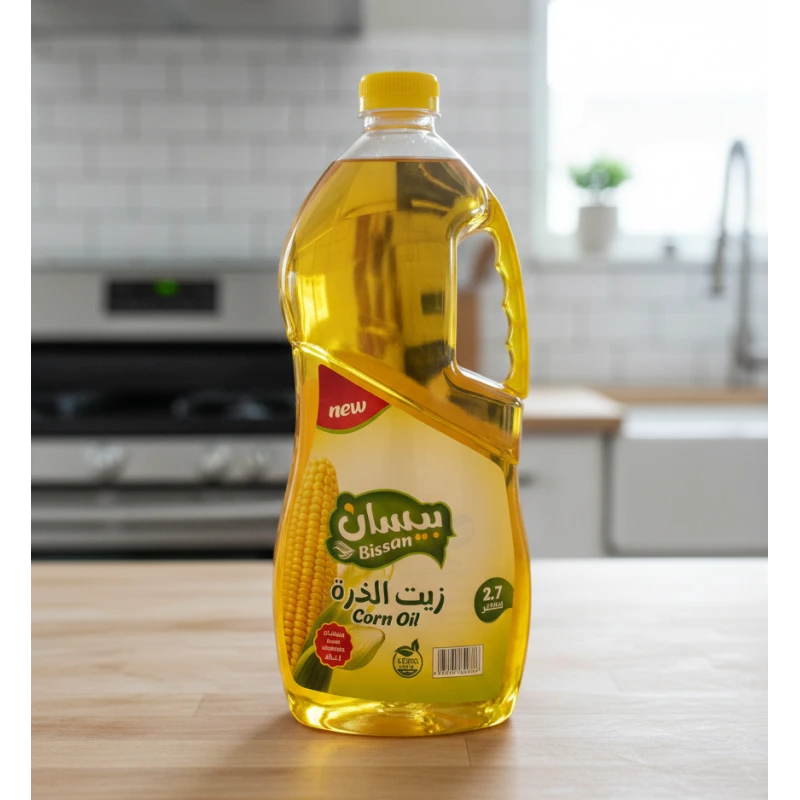 Bissan Corn Oil 2.7 Liter Bottle, Premium Cooking Oil for Frying and Baking, Healthy Choice, Cholesterol Free, Versatile Usage for All Recipes, Large Bottle for Kitchens