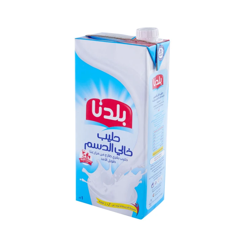 حليب بلدنا قليل الدسم 1 لتر، عبوة كرتون، حليب صحي، مشروب ألبان، تغذية يومية - بلدنا