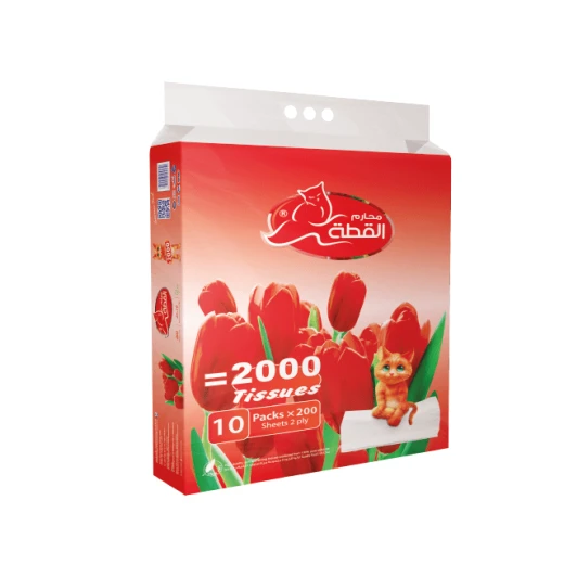 مناديل ورقية للوجه ناعمة و ماصة طبقتين عبوة عائلية 100 ورقة للاستخدام المنزلي و المكتبي من القطة مناديل ورقية للوجه ناعمة و ماصة طبقتين عبوة عائلية 100 ورقة للاستخدام المنزلي و المكتبي من القطة