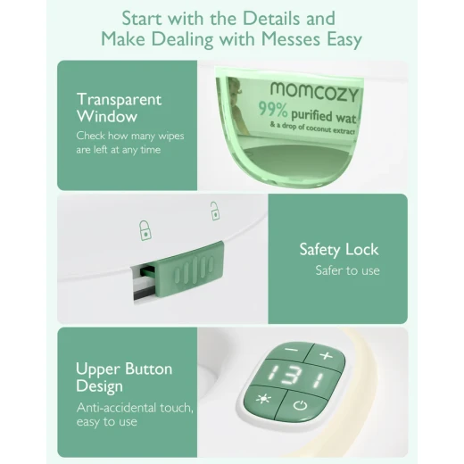 جهاز تسخين مناديل الأطفال من Momcozy، سعة كبيرة، درجة حرارة قابلة للتعديل، ضوء ليلي ناعم - موم كوزي - Image 2
