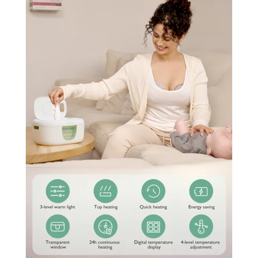 جهاز تسخين مناديل الأطفال من Momcozy، سعة كبيرة، درجة حرارة قابلة للتعديل، ضوء ليلي ناعم - موم كوزي - Image 3