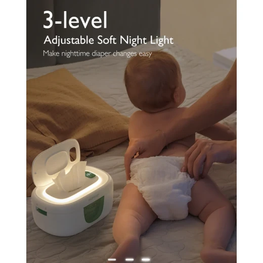 جهاز تسخين مناديل الأطفال من Momcozy، سعة كبيرة، درجة حرارة قابلة للتعديل، ضوء ليلي ناعم - موم كوزي - Image 6