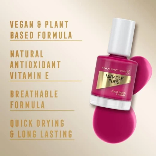 Max Factor Miracle Pure Nail Enamel Sweet Plum 320, Vegan Formula, Long Lasting Color, Chip Resistant, 12 Milliliters Bottle, Suitable for All Skin Tones - Image 5