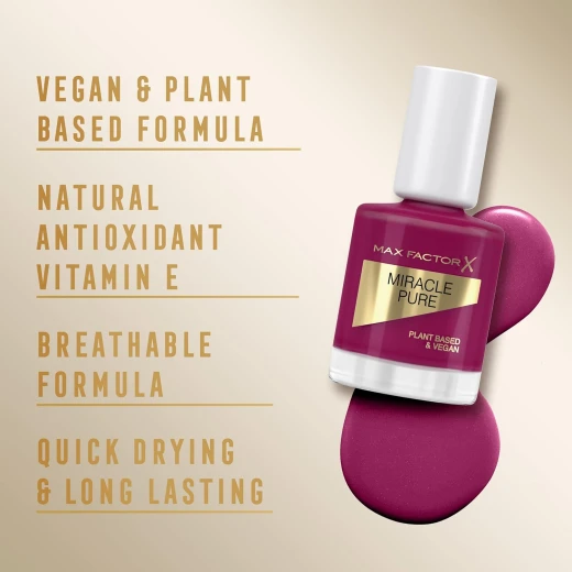 Max Factor Miracle Pure Nail Enamel Sweet Plum 320, Vegan Formula, Long Lasting Color, Chip Resistant, 12 Milliliters Bottle, Suitable for All Skin Tones - Image 7