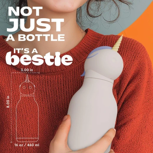 زجاجة مياه أزوبو Bestie يونيكورن معزولة من الستانلس ستيل مع مصاصة 16 أونصة وردي - أزوبو - Image 3