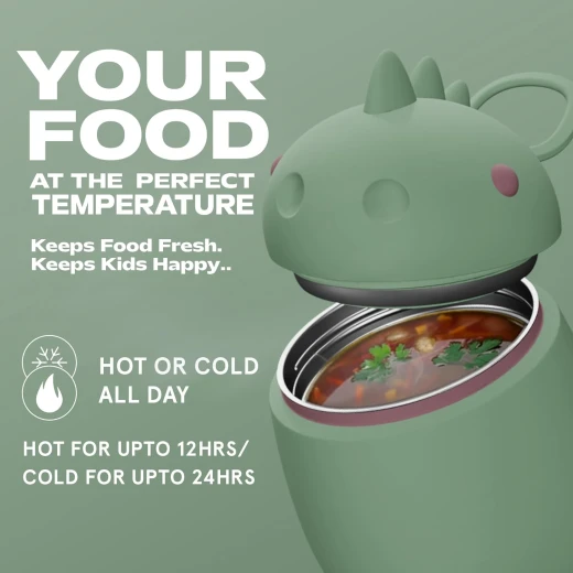Asobu Bestie Foodie Kids Insulated Food Jar Dinosaur Design 16oz Keeps Food Hot or Cold for Hours Leakproof Durable Construction BPA Free Ideal Lunchbox Companion - Asobu - Image 3