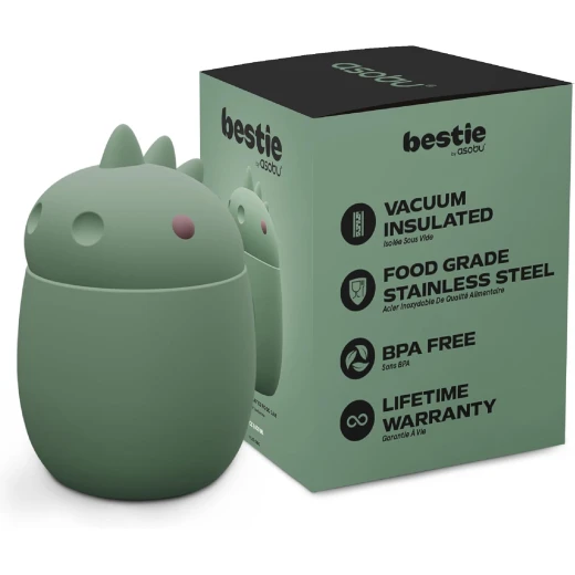 Asobu Bestie Foodie Kids Insulated Food Jar Dinosaur Design 16oz Keeps Food Hot or Cold for Hours Leakproof Durable Construction BPA Free Ideal Lunchbox Companion
