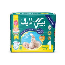 حفاضات للأطفال حديثي الولادة، مقاس 1 (2-5 كجم)، عبوة من 21 حفاضة ذات ملمس فائق النعومة وقدرة امتصاص فائقة من بيبي لايف