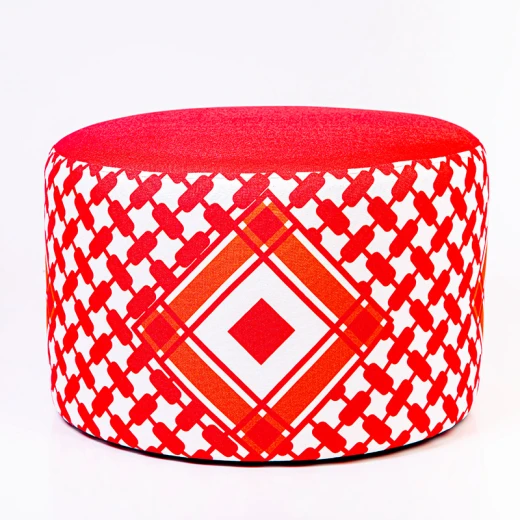 Large Heritage Round Ottoman - Traditional Red & White 