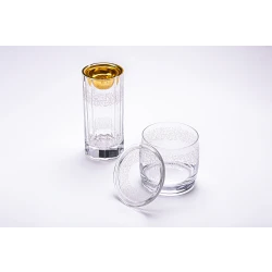 Elegant Fluted Glass Incense Burner & Candle Holder Set – Etched Calligraphy "Love, Life, Happiness, Hope" with Gold-Tone Accents