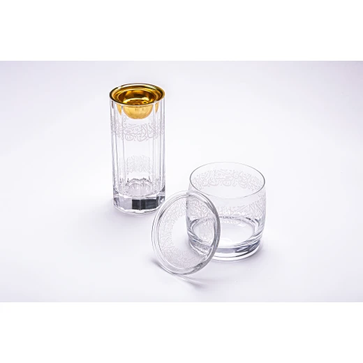Elegant Fluted Glass Incense Burner & Candle Holder Set – Etched Calligraphy Elegant Fluted Glass Incense Burner & Candle Holder Set – Etched Calligraphy