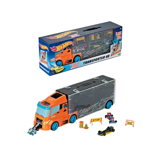 Ods Hot Wheels Car Carrier Truck Set with 3 Toy Vehicles and Road Accessories - Image 2