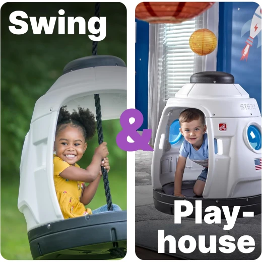 Step2 Space Capsule Swing, Kids Indoor/Outdoor Playhouse, White and Blue - Step2 - Image 5