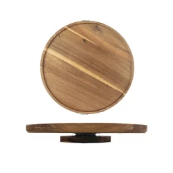 Table Craft Round Lazy Susan Wooden Board 38cm Brown Serving Tray Rotating Centerpiece for Dining Table Kitchen Serving Entertainment Durable Wood Construction Easy to Clean