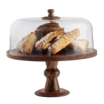 Tablecraft Acacia Collection Cake Dome Clear Round 32cm H 23cm With Cover with Wood Knob