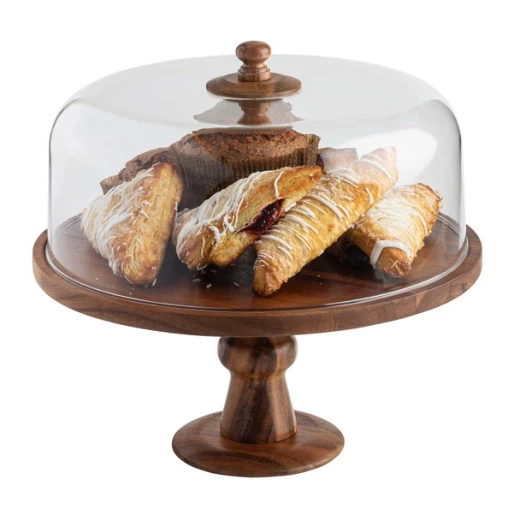 Tablecraft Acacia Collection Cake Dome Clear Round 32cm H 23cm With Cover with Wood Knob - Image 2