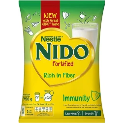 Nestlé Nido Fiber Enriched Milk Powder 750g Bag for Children, Delicious and Nutritious Instant Milk Drink with Added Fiber, Supports Healthy Digestion and Growth