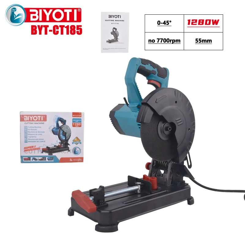 BIYOTI CT185 Cutting Machine 1280W with 180mm blade delivers powerful cutting for metal and wood. High performance, durable design, ideal for workshops, construction, and professional use. - BIYOTI