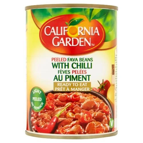 California Garden Peeled Fava Beans with Chili 400g, Ready-to-Eat, Pantry Staple