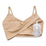 Momcozy Hands-Free Breastfeeding and Pumping Bra – Patent-protected design, comfortable all day, adjustable, suitable for breastfeeding, pumping, or both with all breast pumps, with cross-straps and detachable cups Beige x-large - Momcozy
