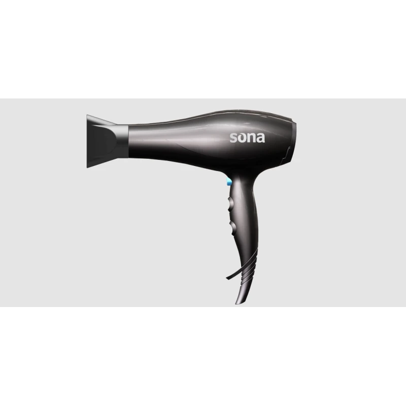 Sona Hair Dryer 2200W Black, 2 Speeds, 3 Heat Settings, Ionic Technology – Powerful Hair Dryer Model SHD 741 for Fast Drying, Smooth Finish, Hair Protection, and Modern Sleek Design - Sona