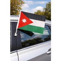 علم سيارة الأردن مقاس 30×40 سم مع حامل نافذة ومشبك تثبيت – مصنوع من قماش بوليستر متين مقاوم للهواء والرياح، ألوان زاهية ثابتة، مثالي للتركيب على السيارات في المناسبات الوطنية والاحتفالات