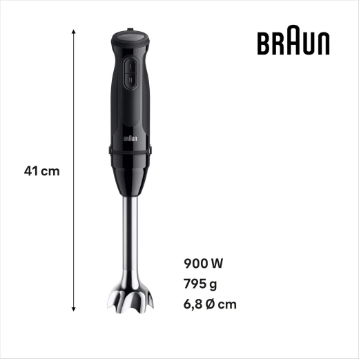 Braun MQ30201MBK Hand Blender MultiQuick 3 Series, powerful and compact design with dual speed control and SplashControl technology, ideal for soups, sauces, purees and everyday kitchen use** - Braun - Image 3
