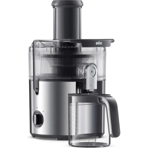 عصارة براون MultiJuice 7 SJ7000 بقوة 1000 واط، تصميم ستانلس ستيل رمادي أنيق، فتحة إدخال واسعة 75 مم، تقنية FastXtract وColdXtract لاستخلاص سريع مع الحفاظ على الفيتامينات، مثالية لتحضير عصائر طازجة بسهولة - Image 7