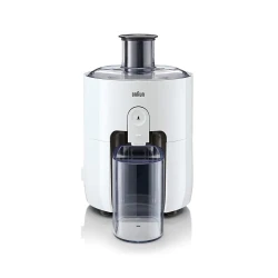 عصارة براون PurEase SJ3100 بيضاء بقوة 500 واط، تقنية FastXtract لاستخلاص سريع للعصير، تصميم عملي وسهل الاستخدام، مناسبة لتحضير عصائر طازجة من الفواكه والخضروات بكفاءة عالية في المنزل يومياً