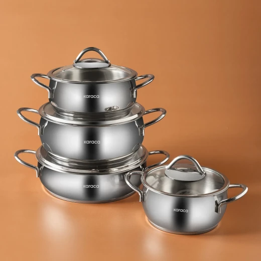 Karaca Urla 8 Piece Stainless Steel Cookware Set, Non-Stick, Dishwasher Safe Karaca Urla 8 Piece Stainless Steel Cookware Set, Non-Stick, Dishwasher Safe