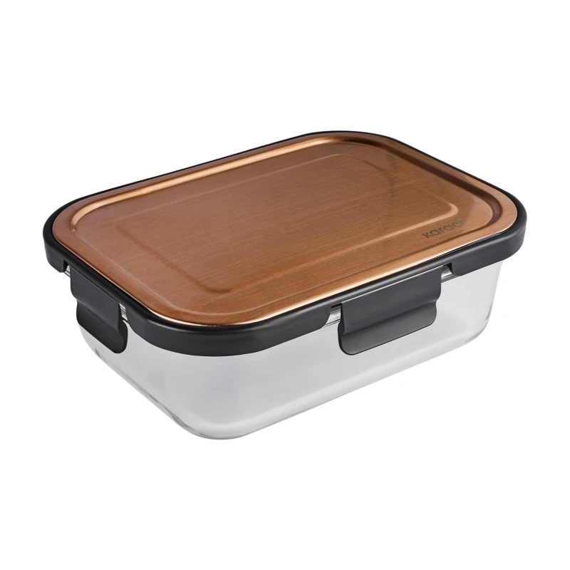 Karaca Hera 1500ml Glass Storage Container Black, Microwave Safe - karaca