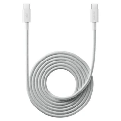 كابل شاومي USB-C إلى USB-C بطول 2 متر 6A مضفر شحن سريع حتى 120 واط مع نقل بيانات بسرعة 480Mbps متوافق مع الهواتف والأجهزة الذكية، لون أبيض