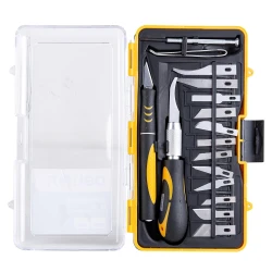 Deli DL-DP1 16 Piece Craft Knife Set, SK5 Steel Blades, Black and Yellow