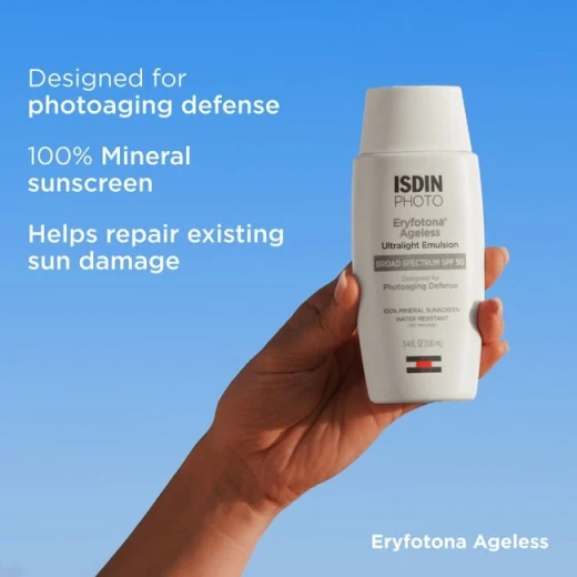 إيسدين إيريفوتونا إيجلس إيمولشن خفيفة جداً SPF50 سعة 100 مل، واقي شمس متقدم للوجه، يوفر حماية عالية من الأشعة فوق البنفسجية، تركيبة خفيفة غير دهنية، مناسب للاستخدام اليومي لجميع أنواع البشرة - ايسدن - Image 4
