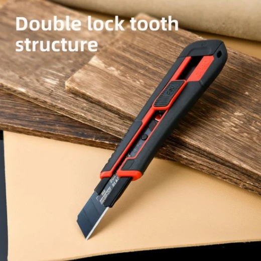 Deli 18mm Snap-Off Utility Knife, SK2 Blade, Black, 0.6mm Thick, Double Lock - Deli - Image 2