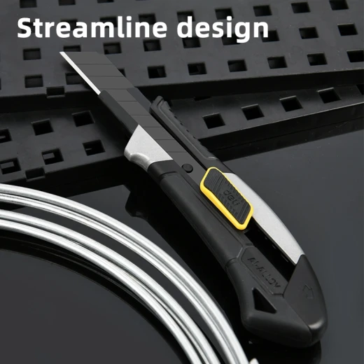 Deli 18mm Aluminum Alloy Utility Knife SK2 Blade TPR ABS Body Standard Color - Deli - Image 5