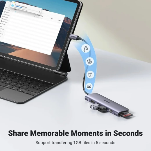 محول يو جرين 6 في 1 USB-C منفذ HDMI 4K قارئ بطاقات SD/TF 3 منافذ USB 3.0 - يوجرين - Image 5