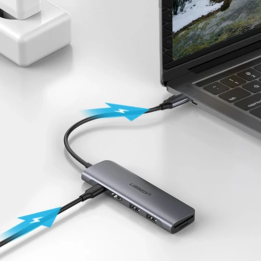 محول يو جرين 6 في 1 USB-C منفذ HDMI 4K قارئ بطاقات SD/TF 3 منافذ USB 3.0 - يوجرين - Image 7
