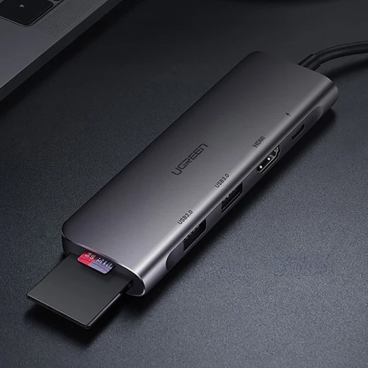 محول يو جرين 6 في 1 USB-C منفذ HDMI 4K قارئ بطاقات SD/TF 3 منافذ USB 3.0 - يوجرين - Image 9